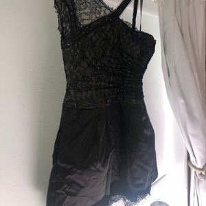 BCBG Black Satin Lace Mini Dress